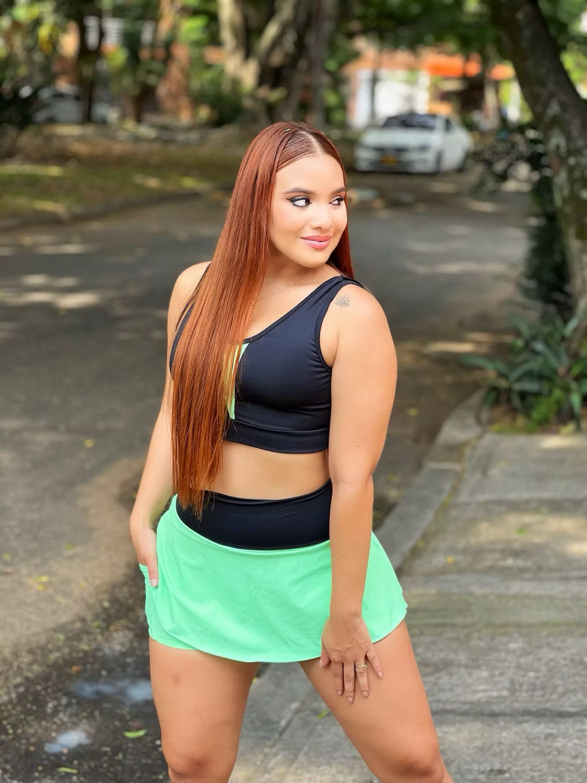 Conjunto de Top y Falda‐Short "MENTA" con bolsillos.