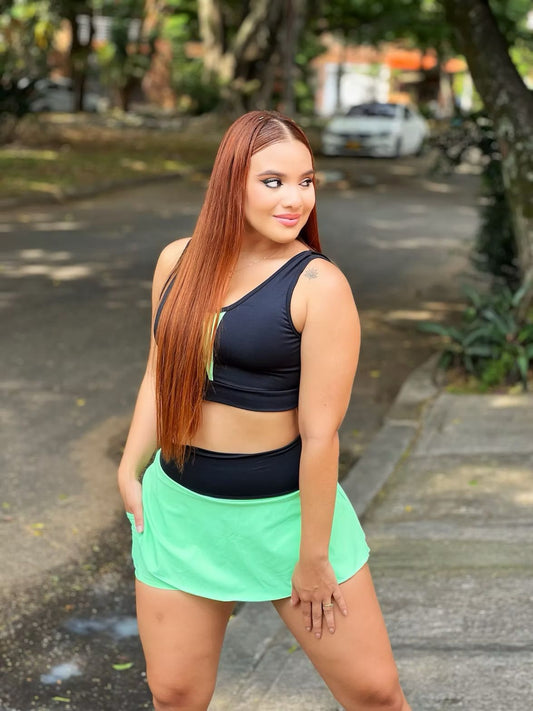 Conjunto de Top y Falda‐Short "MENTA" con bolsillos.