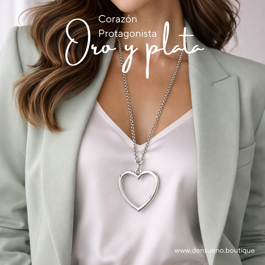 Corazón Protagonista – Cadena Larga 30” en Stainless Steel (Plata/Oro)