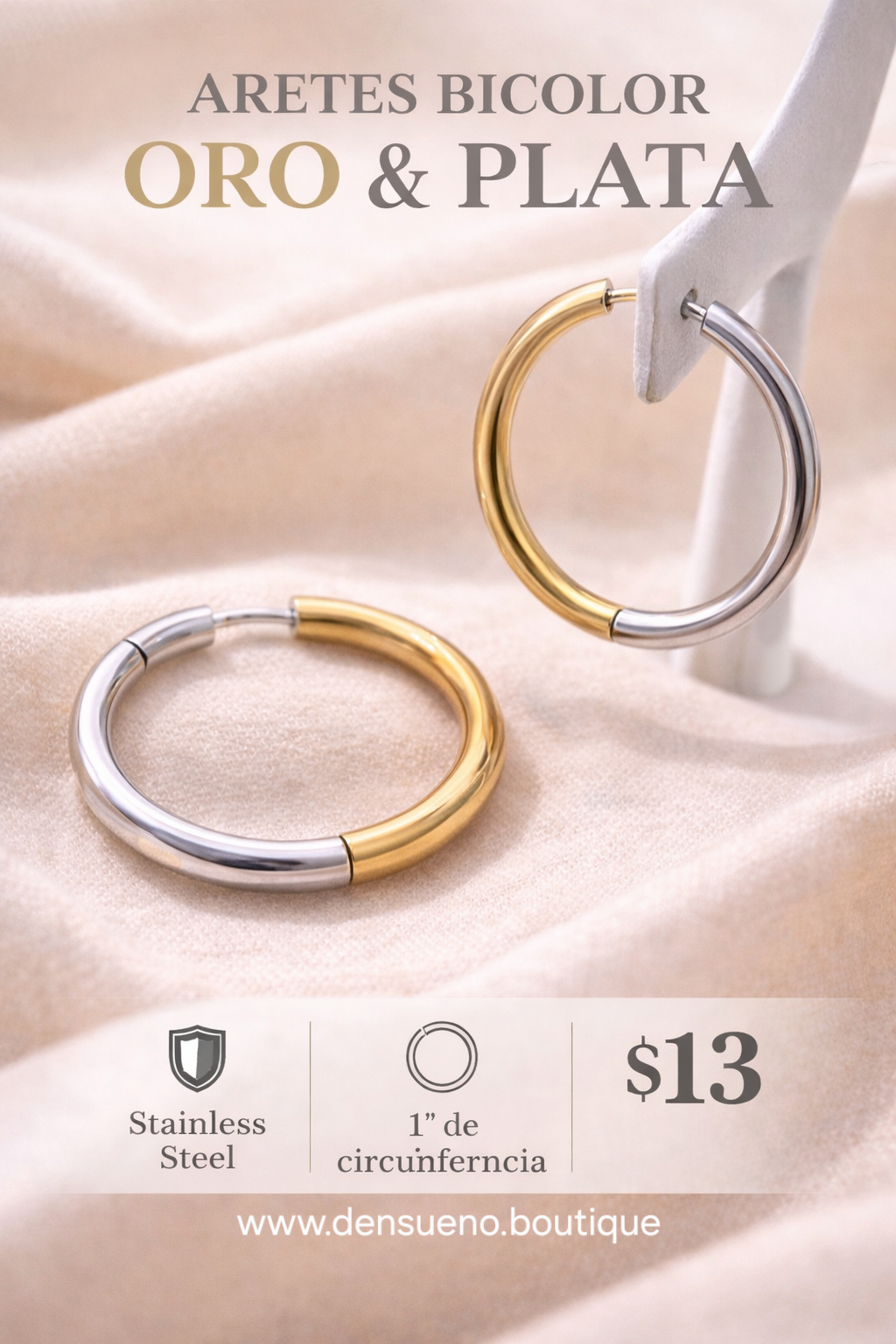 👉 Aretes Bicolor Oro & Plata – Stainless Steel.
Diseñados para acompañarte todos los días, sin perder elegancia.